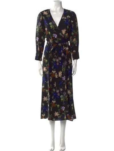Pre-owned Forte Forte Floral Print Long Dress In Black