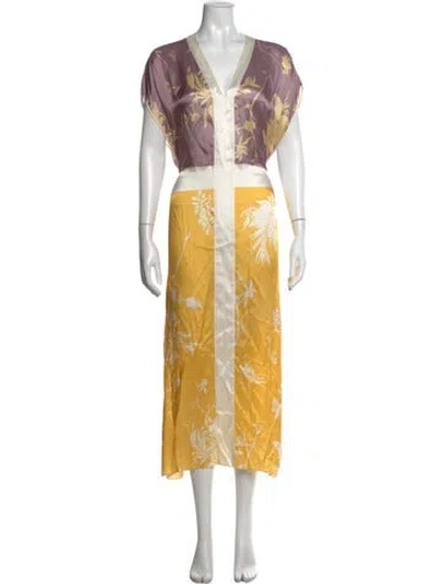 Pre-owned Forte Forte Floral Print Long Dress In Yellow
