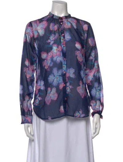 Pre-owned Forte Forte Floral Print Long Sleeve Blouse In Blue/metallic