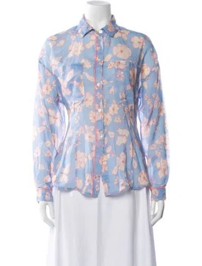 Pre-owned Forte Forte Floral Print Long Sleeve Blouse In Blue/pink
