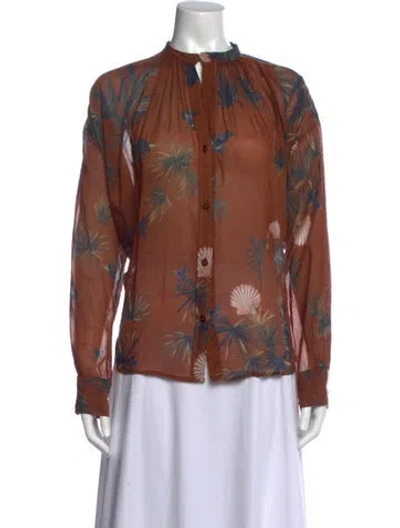 Pre-owned Forte Forte Floral Print Long Sleeve Blouse In Brown