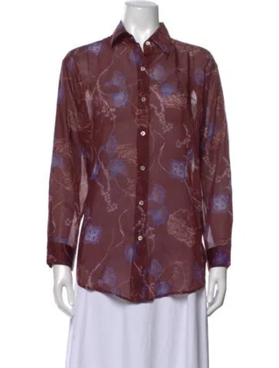 Pre-owned Forte Forte Floral Print Long Sleeve Blouse In Burgundy