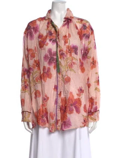 Pre-owned Forte Forte Floral Print Long Sleeve Blouse In Metallic/pink