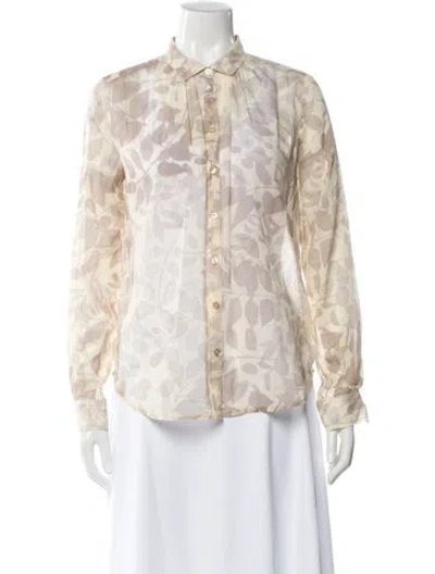 Pre-owned Forte Forte Floral Print Long Sleeve Blouse In Neutral