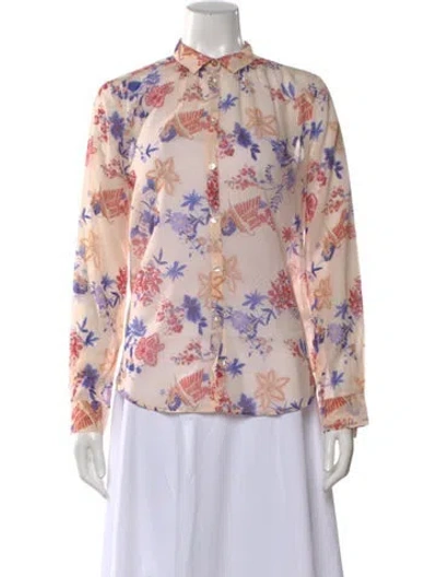 Pre-owned Forte Forte Floral Print Long Sleeve Blouse In Neutral