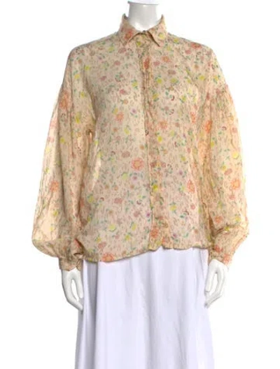 Pre-owned Forte Forte Floral Print Long Sleeve Blouse In Neutrals