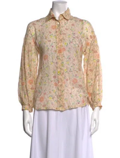 Pre-owned Forte Forte Floral Print Long Sleeve Blouse In Orange