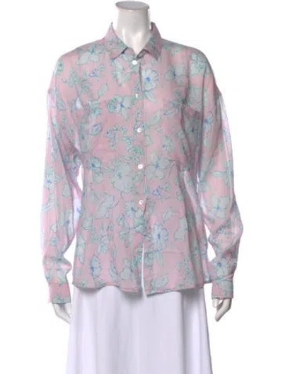 Pre-owned Forte Forte Floral Print Long Sleeve Blouse In Pink