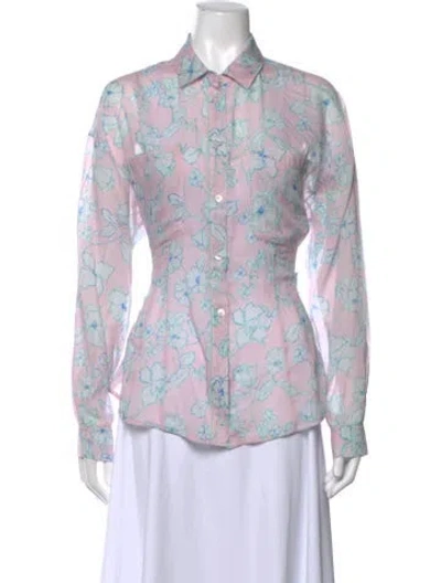 Pre-owned Forte Forte Floral Print Long Sleeve Blouse In Pink