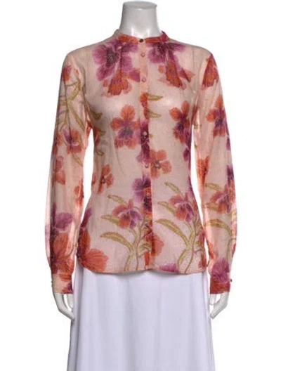 Pre-owned Forte Forte Floral Print Long Sleeve Blouse In Pink