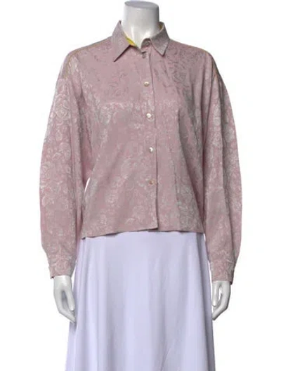 Pre-owned Forte Forte Floral Print Long Sleeve Blouse In Pink/silver