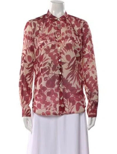 Pre-owned Forte Forte Floral Print Long Sleeve Blouse In Red