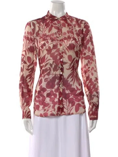 Pre-owned Forte Forte Floral Print Long Sleeve Blouse In Red