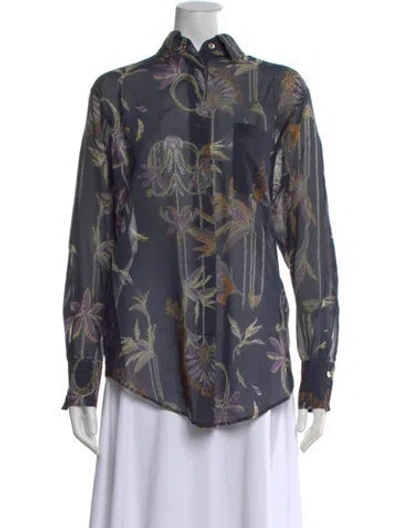 Pre-owned Forte Forte Floral Print Long Sleeve Blouse W/ Tags In Blue