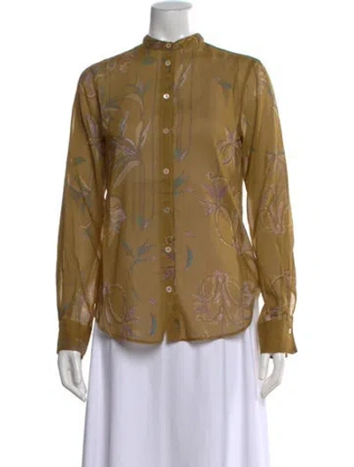 Pre-owned Forte Forte Floral Print Long Sleeve Blouse W/ Tags In Green