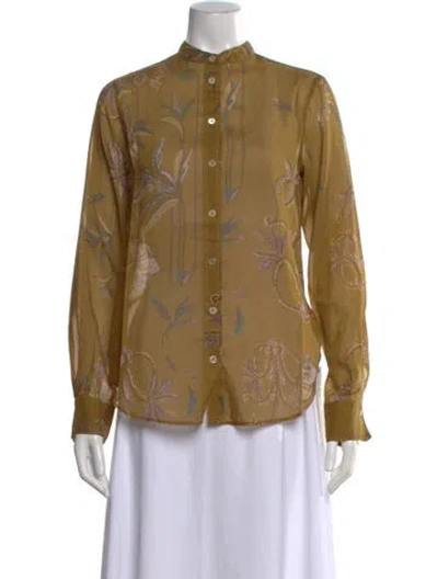 Pre-owned Forte Forte Floral Print Long Sleeve Blouse W/ Tags In Green