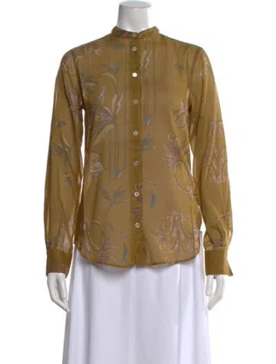 Pre-owned Forte Forte Floral Print Long Sleeve Blouse W/ Tags In Green