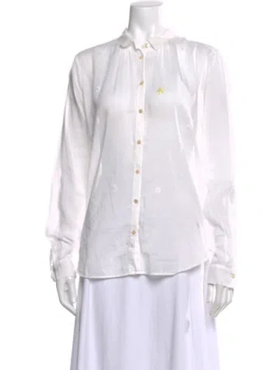 Pre-owned Forte Forte Floral Print Long Sleeve Blouse In White