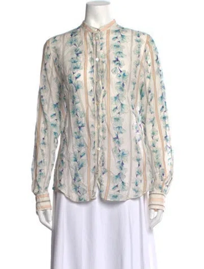 Pre-owned Forte Forte Floral Print Long Sleeve Blouse In White
