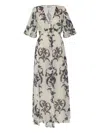 Forte Forte Maxi Dress With Short Sleeves And Floral Print In White