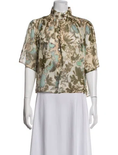 Pre-owned Forte Forte Floral Print Mock Neck Blouse In Multicolor