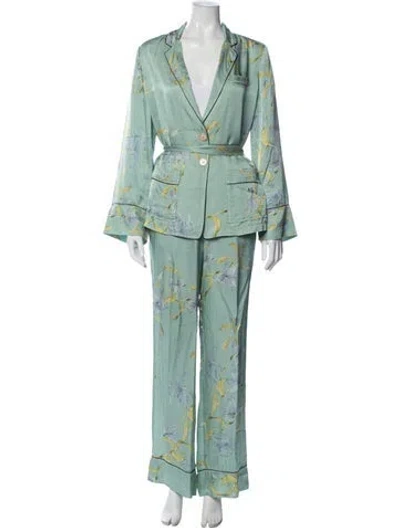 Pre-owned Forte Forte Floral Print Pajamas In Green