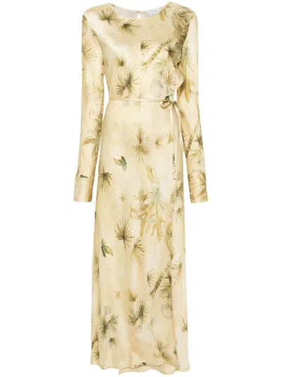 Forte Forte Floral-print Satin Wrap Dress In 黄色
