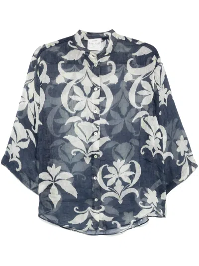 Forte Forte Blue And White Printed Linen-silk Blend Shirt