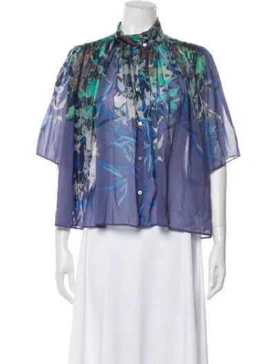 Pre-owned Forte Forte Floral Print Short Sleeve Blouse In Blue