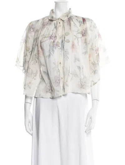 Pre-owned Forte Forte Floral Print Short Sleeve Blouse In Multicolor
