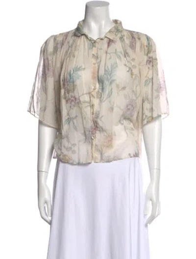 Pre-owned Forte Forte Floral Print Short Sleeve Blouse In Neutral