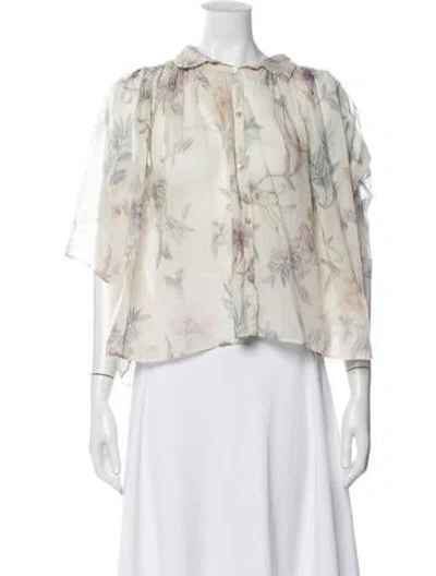 Pre-owned Forte Forte Floral Print Short Sleeve Blouse In Neutrals