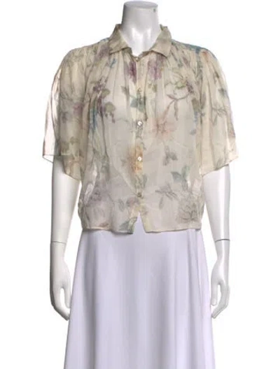 Pre-owned Forte Forte Floral Print Short Sleeve Blouse In Neutrals