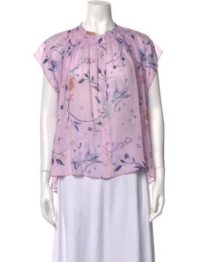 Pre-owned Forte Forte Floral Print Short Sleeve Blouse In Pink