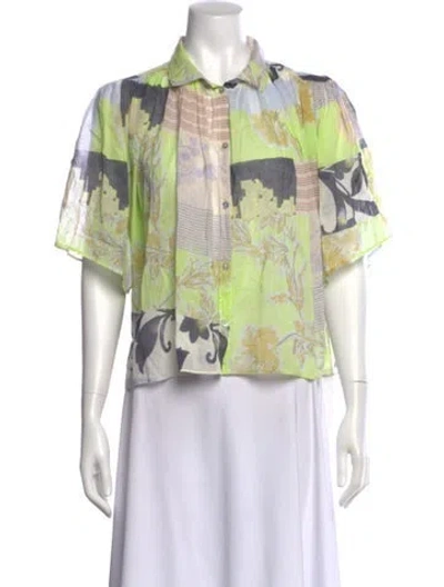 Pre-owned Forte Forte Floral Print Short Sleeve Blouse W/ Tags In Green