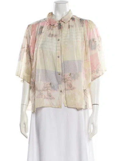 Pre-owned Forte Forte Floral Print Short Sleeve Blouse W/ Tags In Neutral