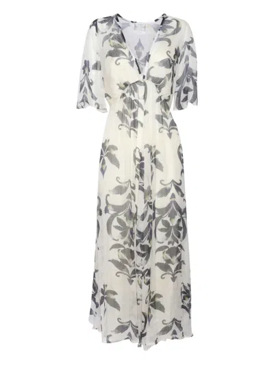 Forte Forte Maxi Dress With Short Sleeves And Floral Print In White