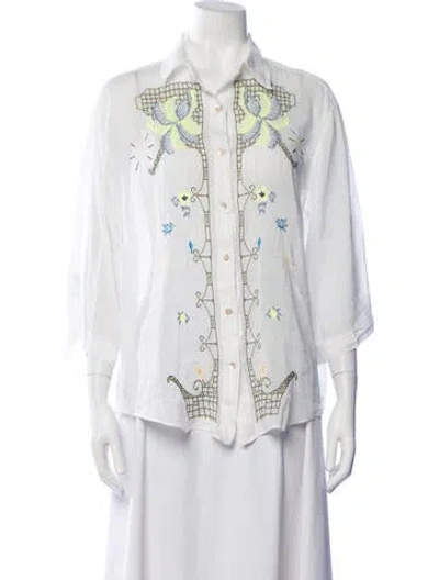 Pre-owned Forte Forte Floral Print Three-quarter Sleeve Blouse In Neutrals