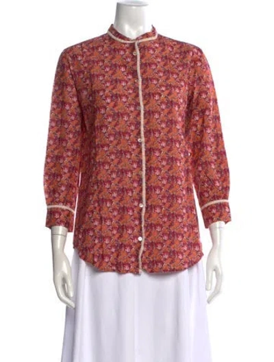 Pre-owned Forte Forte Floral Print Three-quarter Sleeve Blouse In Pink