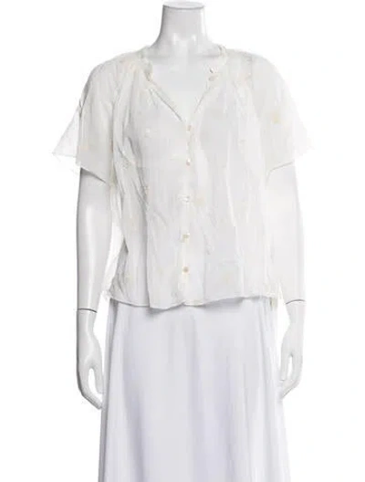 Pre-owned Forte Forte Floral Print V-neck Blouse In White