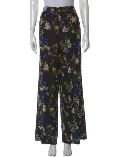 Pre-owned Forte Forte Floral Print Wide Leg Pants In Black