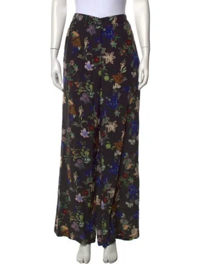 Pre-owned Forte Forte Floral Print Wide Leg Pants In Black