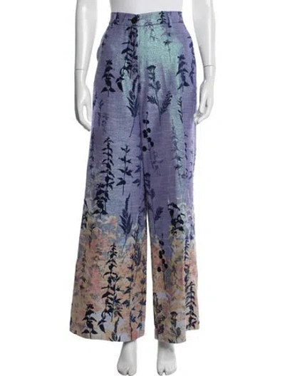 Pre-owned Forte Forte Floral Print Wide Leg Pants In Blue