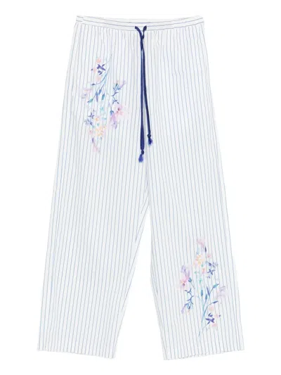 Forte Forte Floral Striped Trousers In Blue