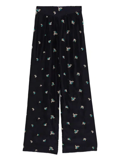 Forte Forte Midnight Blue Embroidered Trouser In Black