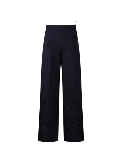 Forte Forte Embroidered Wide-leg Pants In Blue