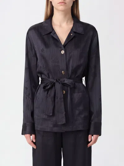 Forte Forte Floral Viscose Shirt With Tie-waist Belt In Blue