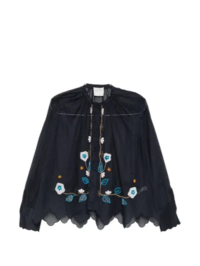 Forte Forte Floral-beaded Scalloped Shirt In Blue