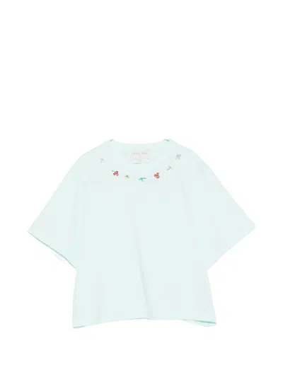 Forte Forte Cotton T Shirt Cropped Round Neck Embroidery In Blue