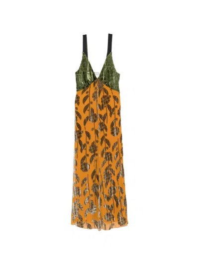 Forte Forte Floral-devoré Velvet-panelled Maxi Dress In Orange